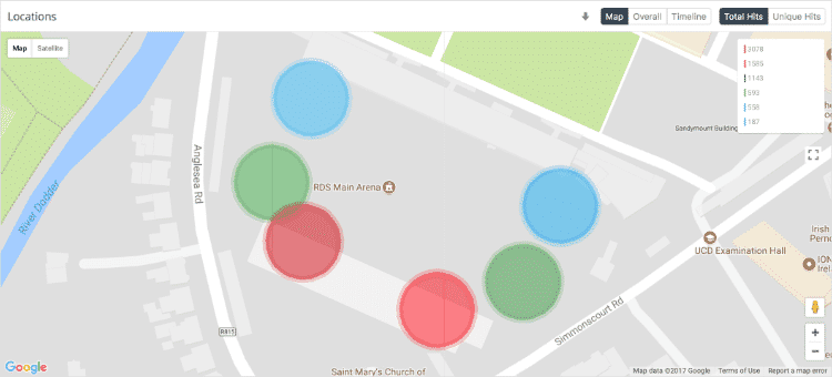 iBeacon locations on the RDS Main Arena